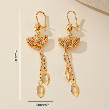 1 Pair Elegant Bridal Geometric Tassel Inlay Copper Zircon Gold Plated Drop Earrings