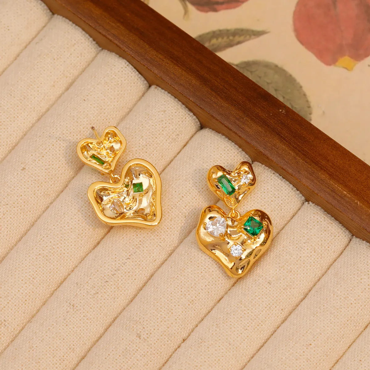 1 Pair Elegant Business Heart Shape Plating Inlay Copper Zircon 18K Gold Plated Drop Earrings