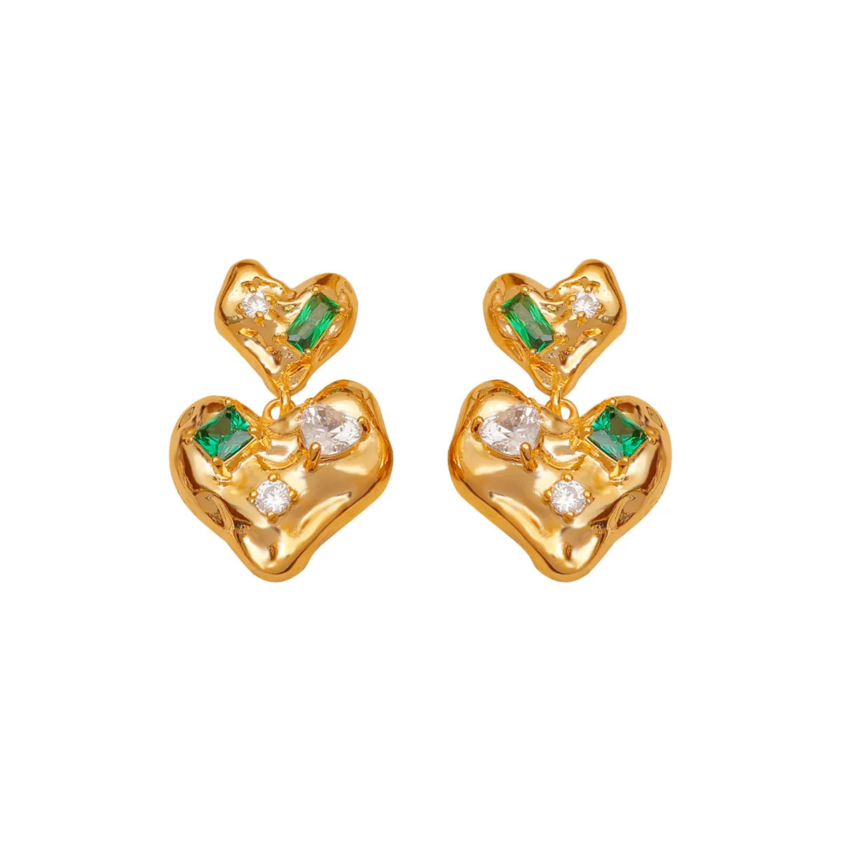 1 Pair Elegant Business Heart Shape Plating Inlay Copper Zircon 18K Gold Plated Drop Earrings