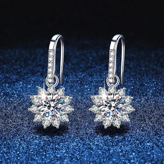 1 Pair Elegant Business Luxurious Snowflake Plating Inlay Sterling Silver Zircon White Gold Plated Drop Earrings Ear Hook