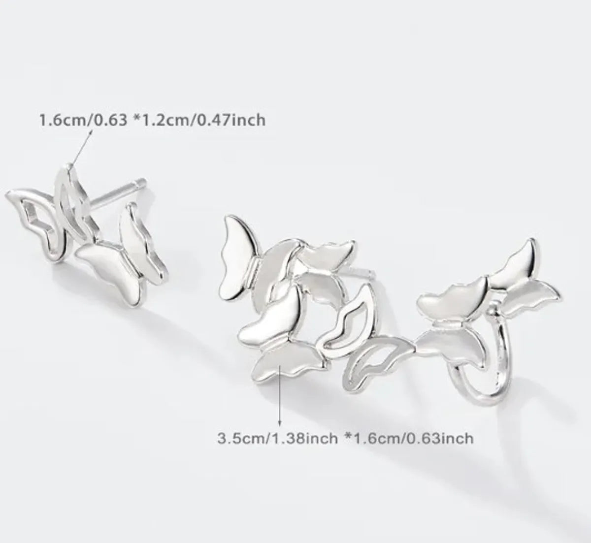 1 Pair Elegant Butterfly Asymmetrical Plating Sterling Silver Ear Studs