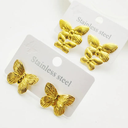 1 Pair Elegant Butterfly Bow Knot 304 Stainless Steel 18K Gold Plated Ear Studs