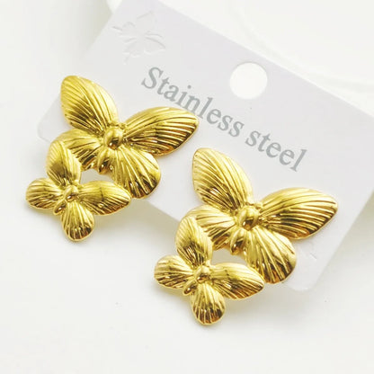 1 Pair Elegant Butterfly Bow Knot 304 Stainless Steel 18K Gold Plated Ear Studs