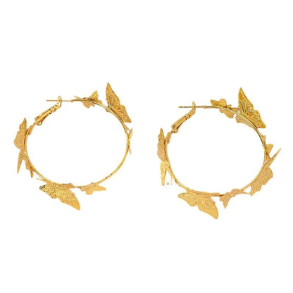 1 Pair Elegant Butterfly Copper 18K Gold Plated Hoop Earrings