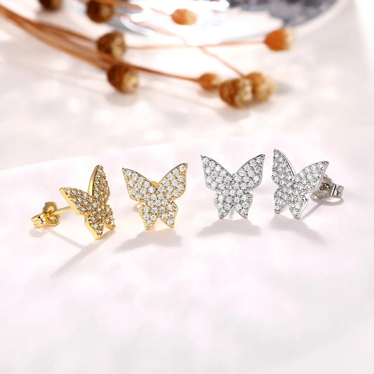 1 Pair Elegant Butterfly Copper Inlay Zircon Earrings