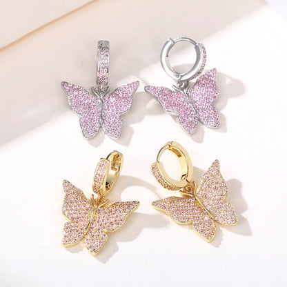 1 Pair Elegant Butterfly Copper Inlay Zircon Earrings