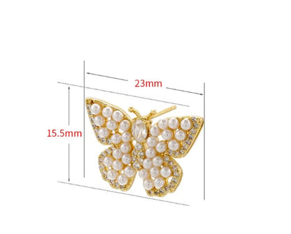 1 Pair Elegant Butterfly Copper Plating Inlay Pearl Zircon 18k Gold Plated Ear Studs