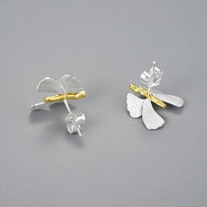 1 Pair Elegant Butterfly Ginkgo Leaf Plating Sterling Silver Ear Studs