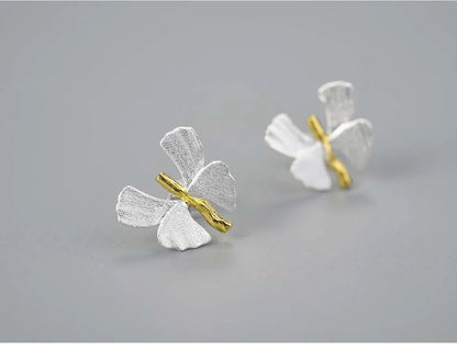 1 Pair Elegant Butterfly Ginkgo Leaf Plating Sterling Silver Ear Studs