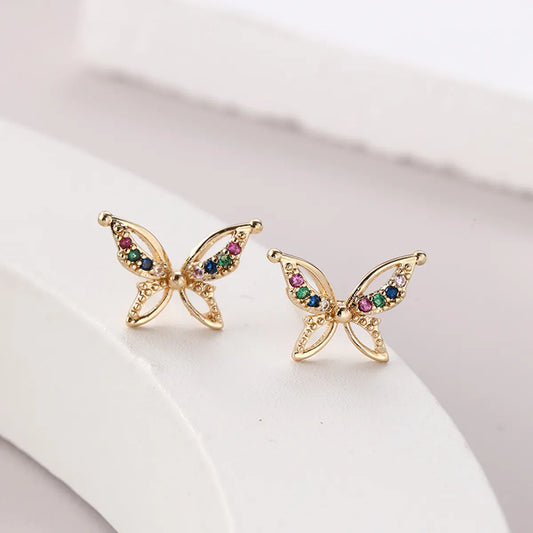 1 Pair Elegant Butterfly Inlay Copper Zircon Ear Studs