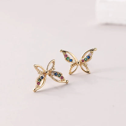 1 Pair Elegant Butterfly Inlay Copper Zircon Ear Studs