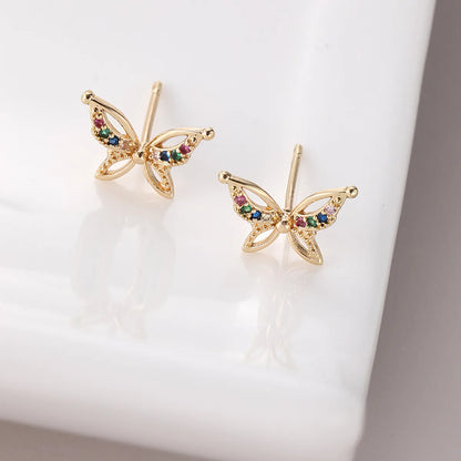 1 Pair Elegant Butterfly Inlay Copper Zircon Ear Studs