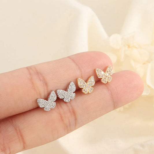 1 Pair Elegant Butterfly Inlay Copper Zircon Ear Studs