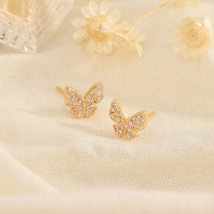 1 Pair Elegant Butterfly Inlay Copper Zircon Ear Studs