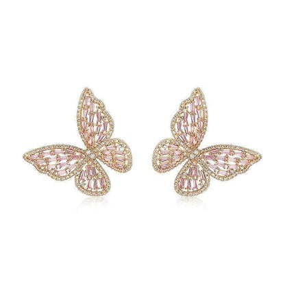 1 Pair Elegant Butterfly Inlay Copper Zircon Ear Studs