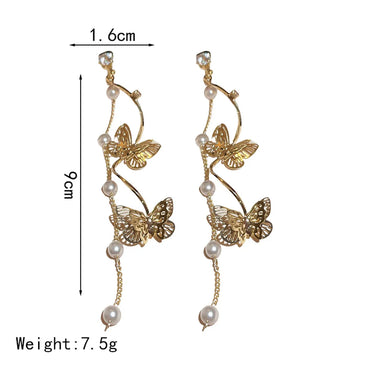 1 Pair Elegant Butterfly Plating Inlay Alloy Artificial Rhinestones Artificial Pearls Gold Plated Drop Earrings