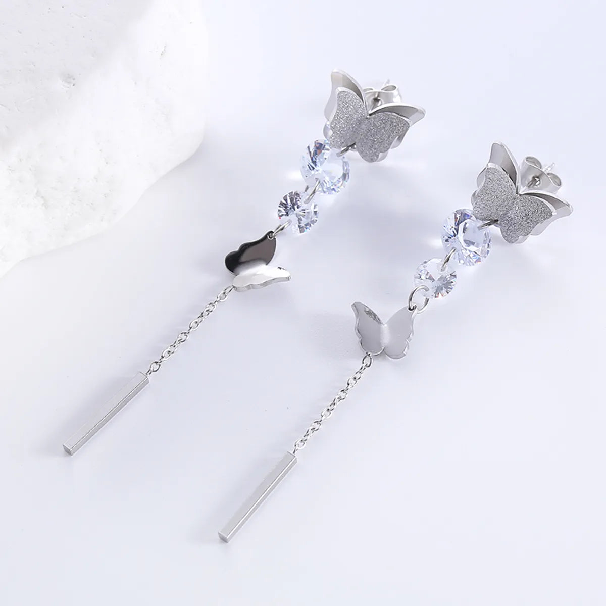 1 Pair Elegant Butterfly Plating Stainless Steel Zircon 18k Gold Plated Rose Gold Plated Drop Earrings