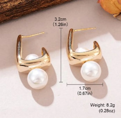 1 Pair Elegant C Shape Pearl Windmill Plating Inlay Arylic Copper Zircon Ear Studs