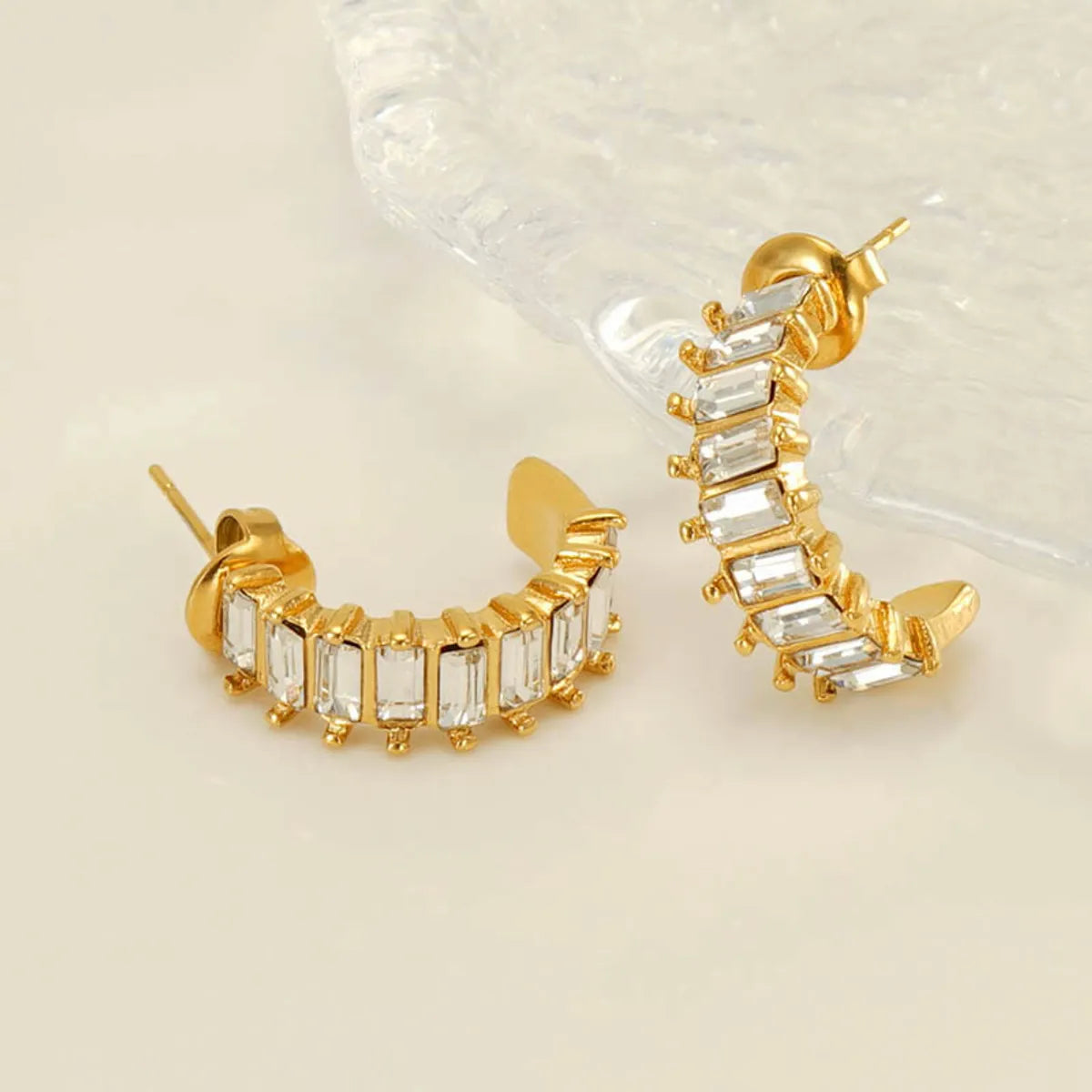 1 Pair Elegant C Shape Plating Inlay Stainless Steel Zircon 18k Gold Plated Ear Studs