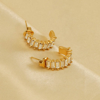 1 Pair Elegant C Shape Plating Inlay Stainless Steel Zircon 18k Gold Plated Ear Studs