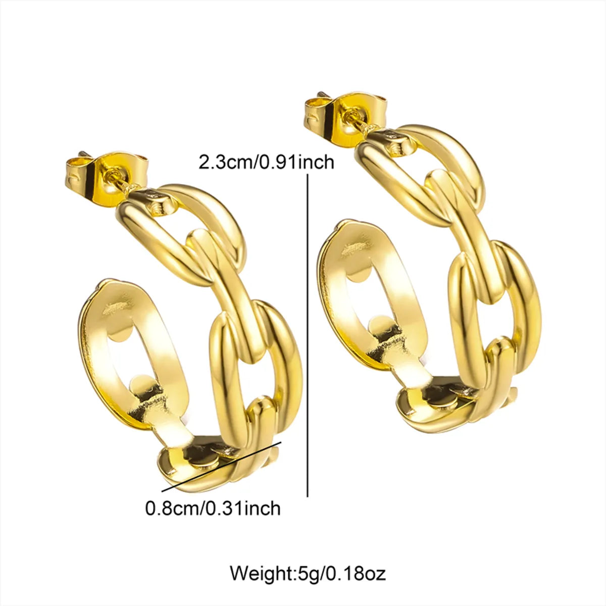 1 Pair Elegant C Shape Stainless Steel Ear Studs