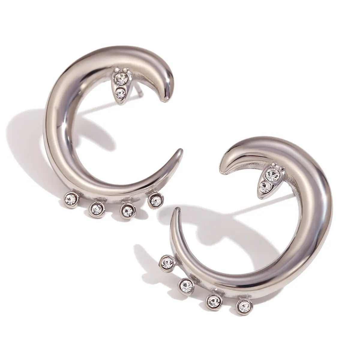 1 Pair Elegant C Shape Water Droplets Heart Shape 304 Stainless Steel Ear Studs