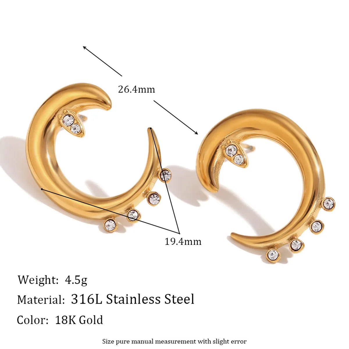 1 Pair Elegant C Shape Water Droplets Heart Shape 304 Stainless Steel Ear Studs