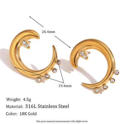 1 Pair Elegant C Shape Water Droplets Heart Shape 304 Stainless Steel Ear Studs