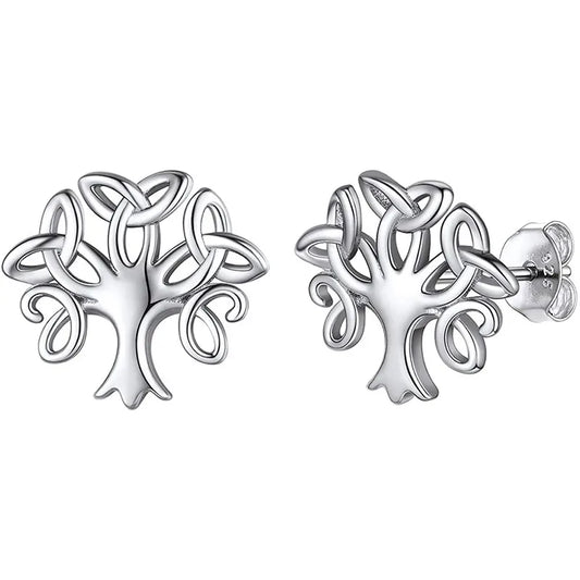 1 Pair Elegant Celtic Knot Life Tree Sterling Silver Ear Studs