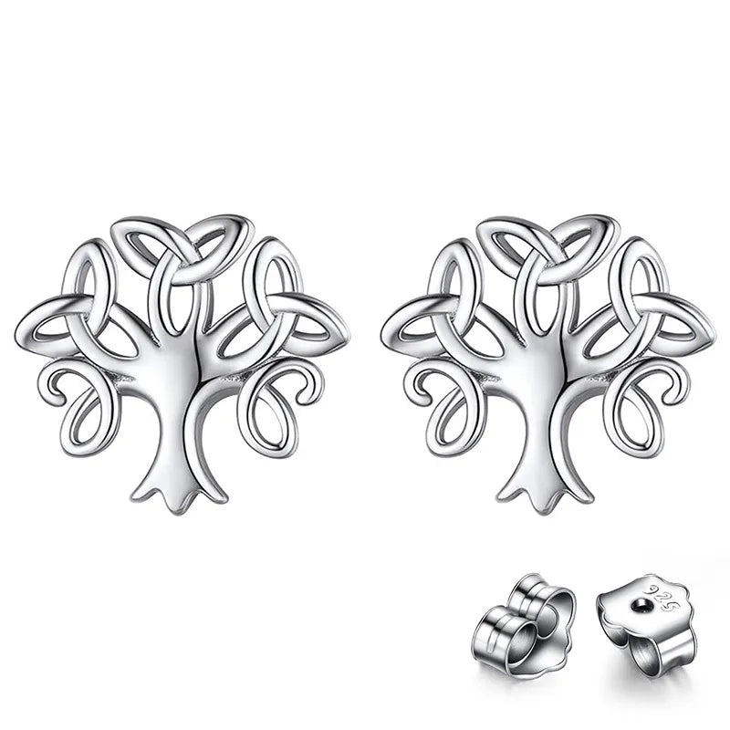 1 Pair Elegant Celtic Knot Life Tree Sterling Silver Ear Studs