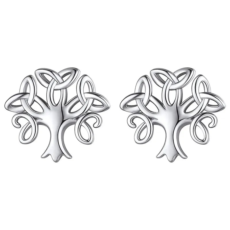 1 Pair Elegant Celtic Knot Life Tree Sterling Silver Ear Studs