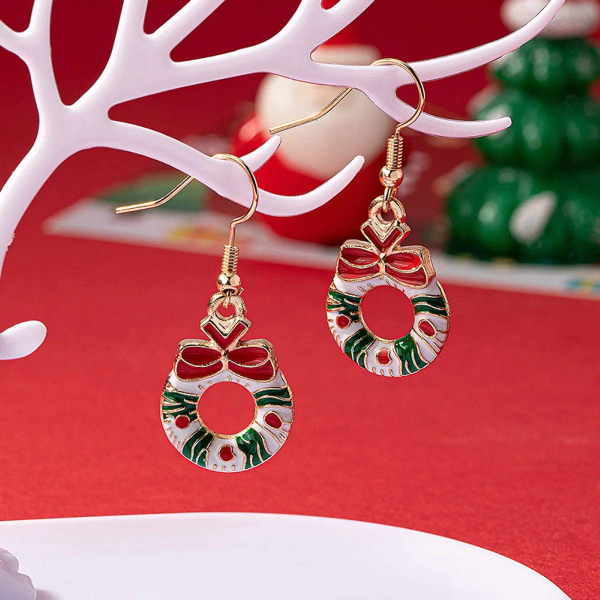 1 Pair Elegant Christmas House Christmas Tree Santa Claus Enamel Plating Alloy Ferroalloy Glass 14k Gold Plated Drop Earrings