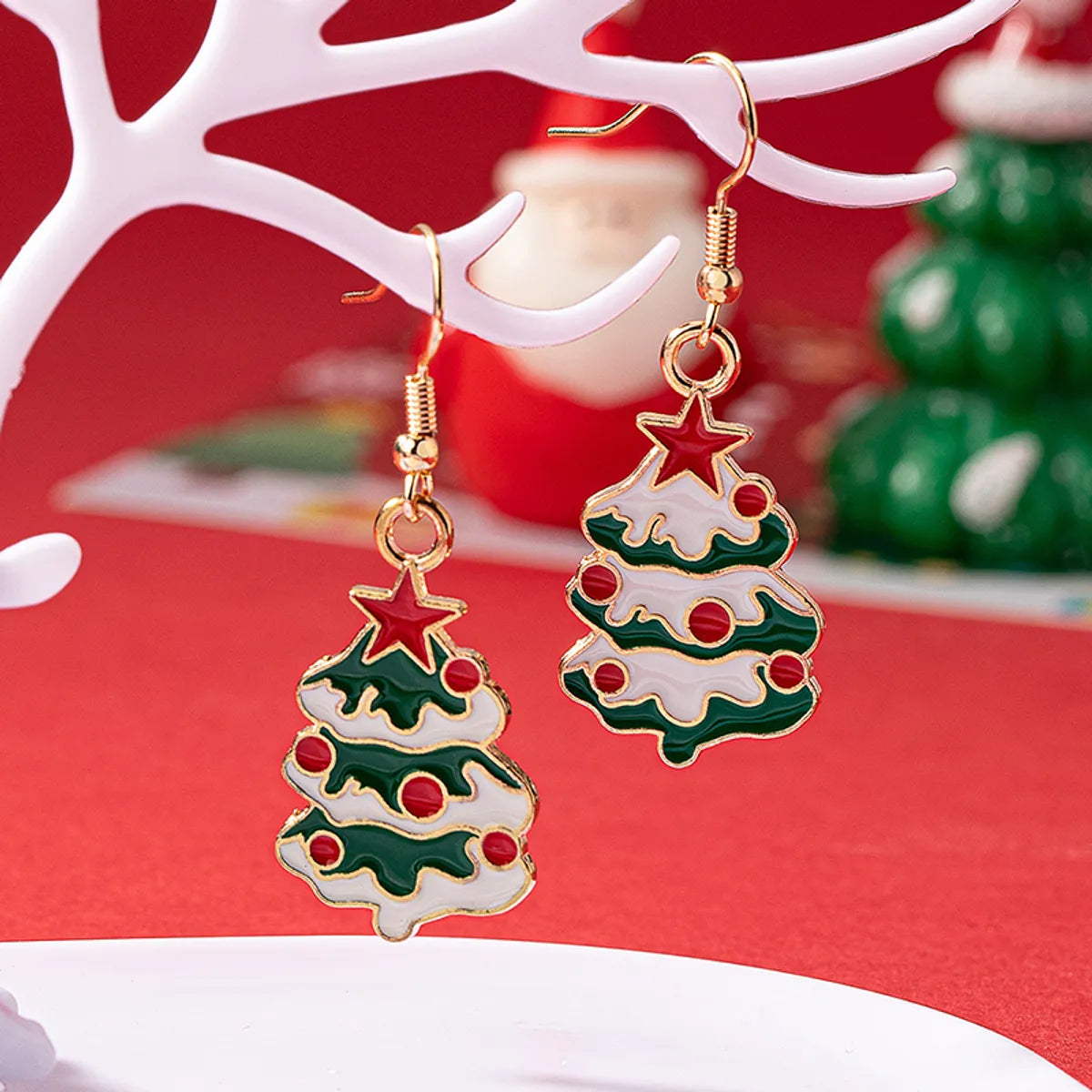 1 Pair Elegant Christmas House Christmas Tree Santa Claus Enamel Plating Alloy Ferroalloy Glass 14k Gold Plated Drop Earrings