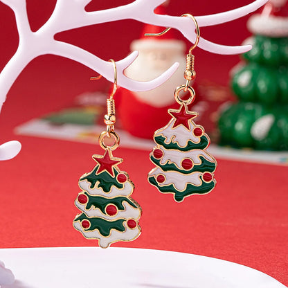 1 Pair Elegant Christmas House Christmas Tree Santa Claus Enamel Plating Alloy Ferroalloy Glass 14k Gold Plated Drop Earrings