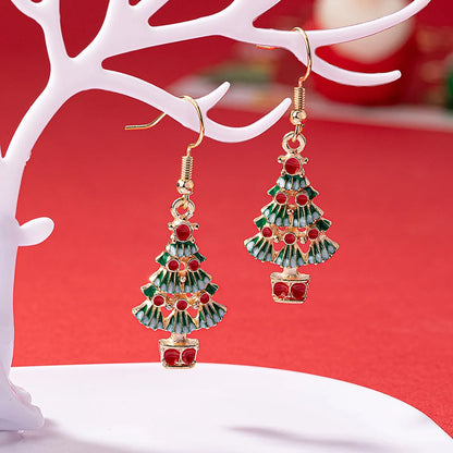 1 Pair Elegant Christmas House Christmas Tree Santa Claus Enamel Plating Alloy Ferroalloy Glass 14k Gold Plated Drop Earrings