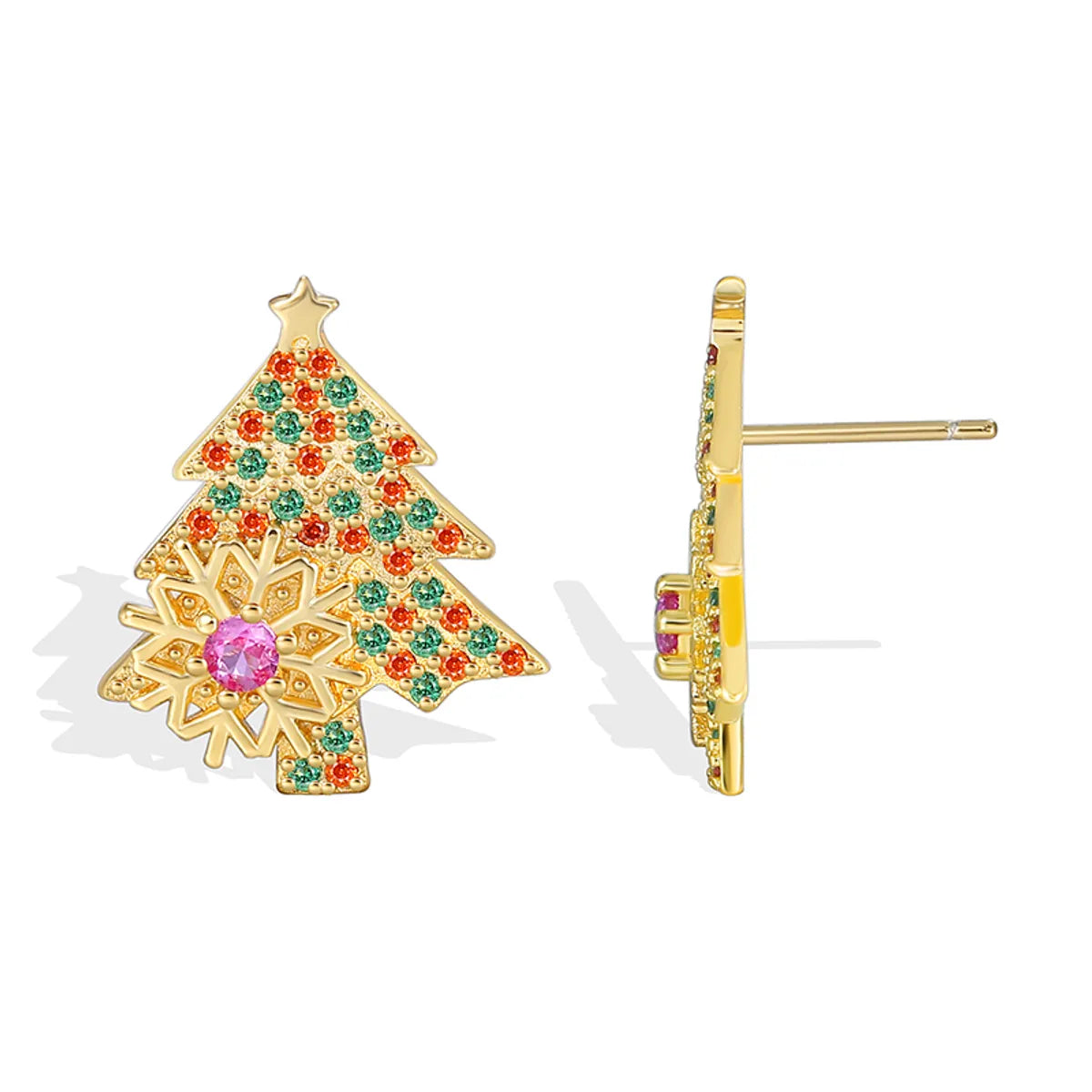 1 Pair Elegant Christmas Sweet Christmas Tree Snowflake Plating Inlay Copper Zircon 18k Gold Plated Ear Studs