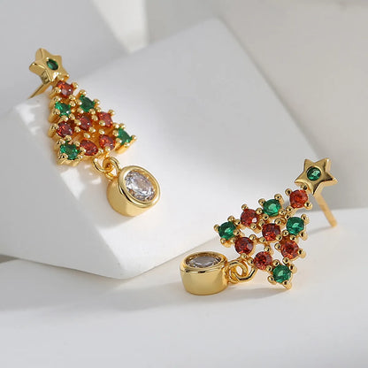 1 Pair Elegant Christmas Sweet Christmas Tree Snowflake Plating Inlay Copper Zircon 18k Gold Plated Ear Studs