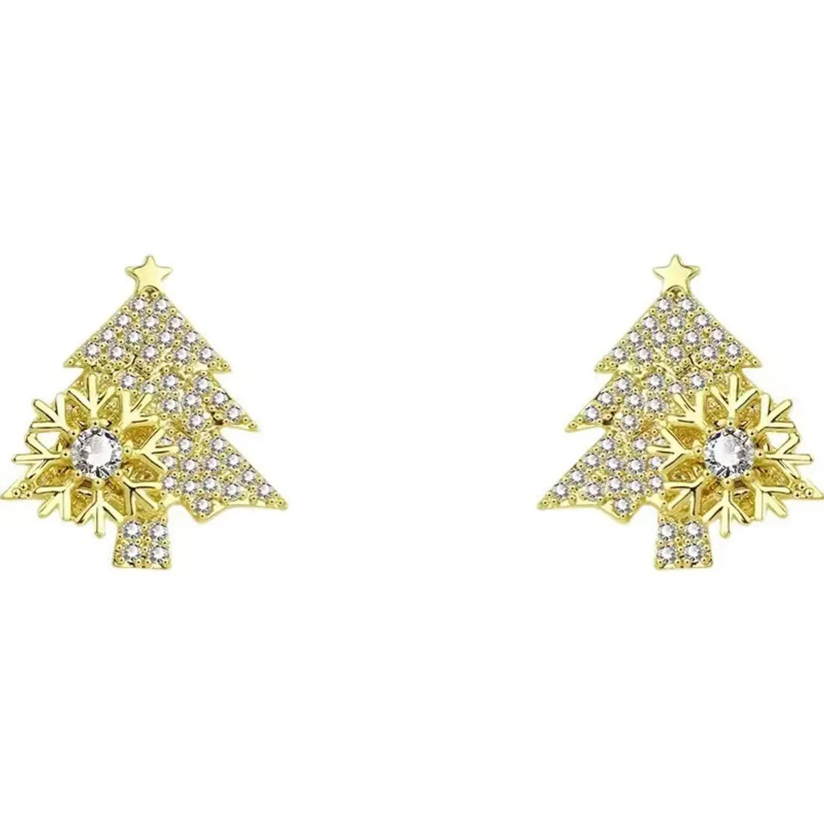 1 Pair Elegant Christmas Tree Plating Copper Ear Studs