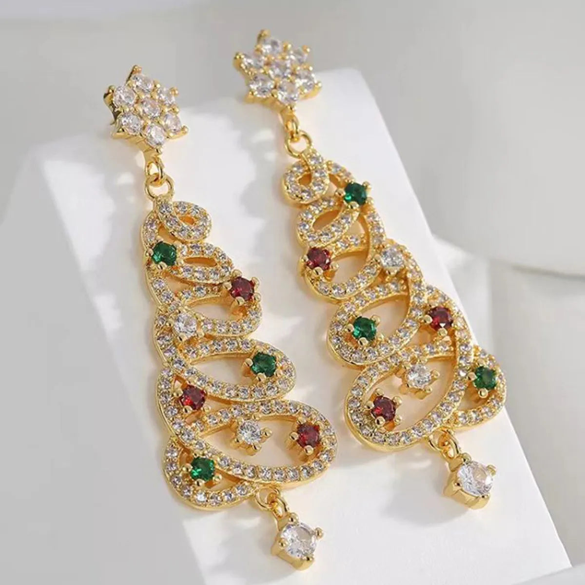 1 Pair Elegant Christmas Tree Plating Inlay Alloy Rhinestones Drop Earrings