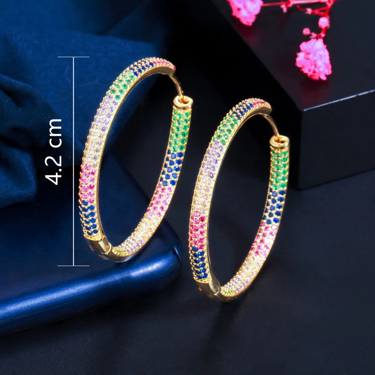 1 Pair Elegant Circle Color Block Plating Inlay Copper Zircon Rhodium Plated Silver Plated Hoop Earrings