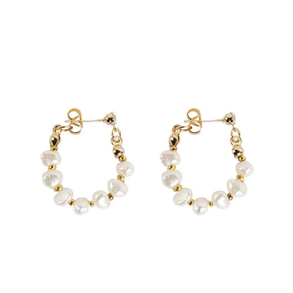 1 Pair Elegant Circle Freshwater Pearl Earrings