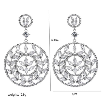 1 Pair Elegant Circle Plating Inlay Copper Zircon White Gold Plated Drop Earrings