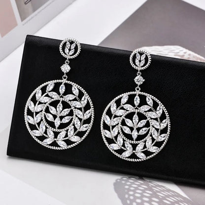 1 Pair Elegant Circle Plating Inlay Copper Zircon White Gold Plated Drop Earrings