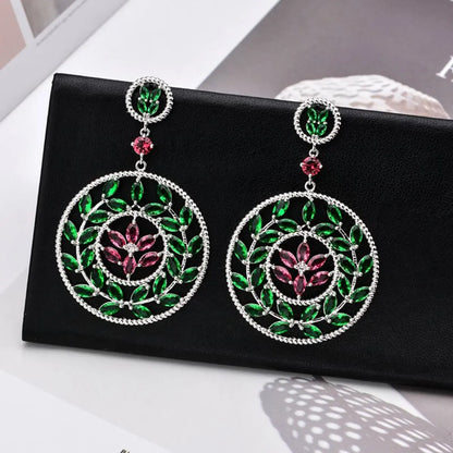 1 Pair Elegant Circle Plating Inlay Copper Zircon White Gold Plated Drop Earrings