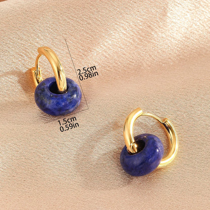 1 Pair Elegant Circle Round Beaded Plating Natural Stone Copper 18k Gold Plated Drop Earrings