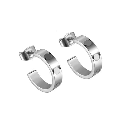 1 Pair Elegant Classic Style C Shape Carving Steel Ear Studs