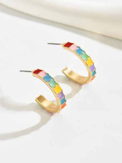 1 Pair Elegant Classic Style C Shape Enamel Alloy Ear Studs