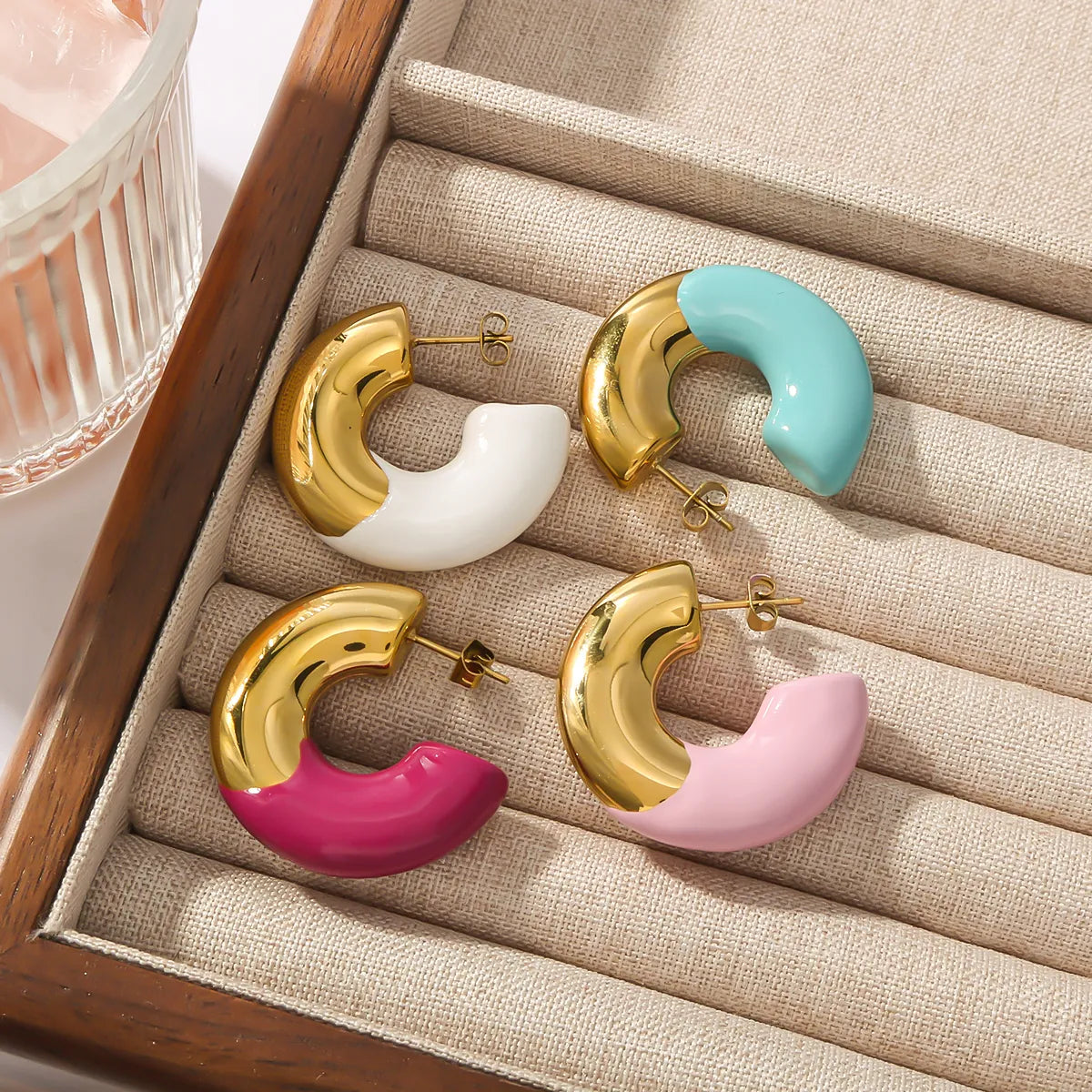 1 Pair Elegant Classic Style C Shape Semicircle Circle Plating 304 Stainless Steel 18K Gold Plated Ear Studs