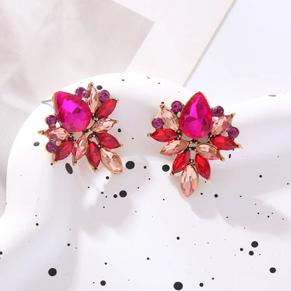 1 Pair Elegant Classic Style Flower Inlay Glass Rhinestones Ear Studs