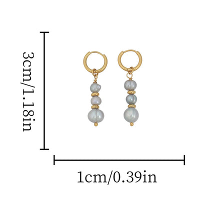 1 Pair Elegant Classic Style Geometric Beaded Freshwater Pearl Copper Drop Earrings